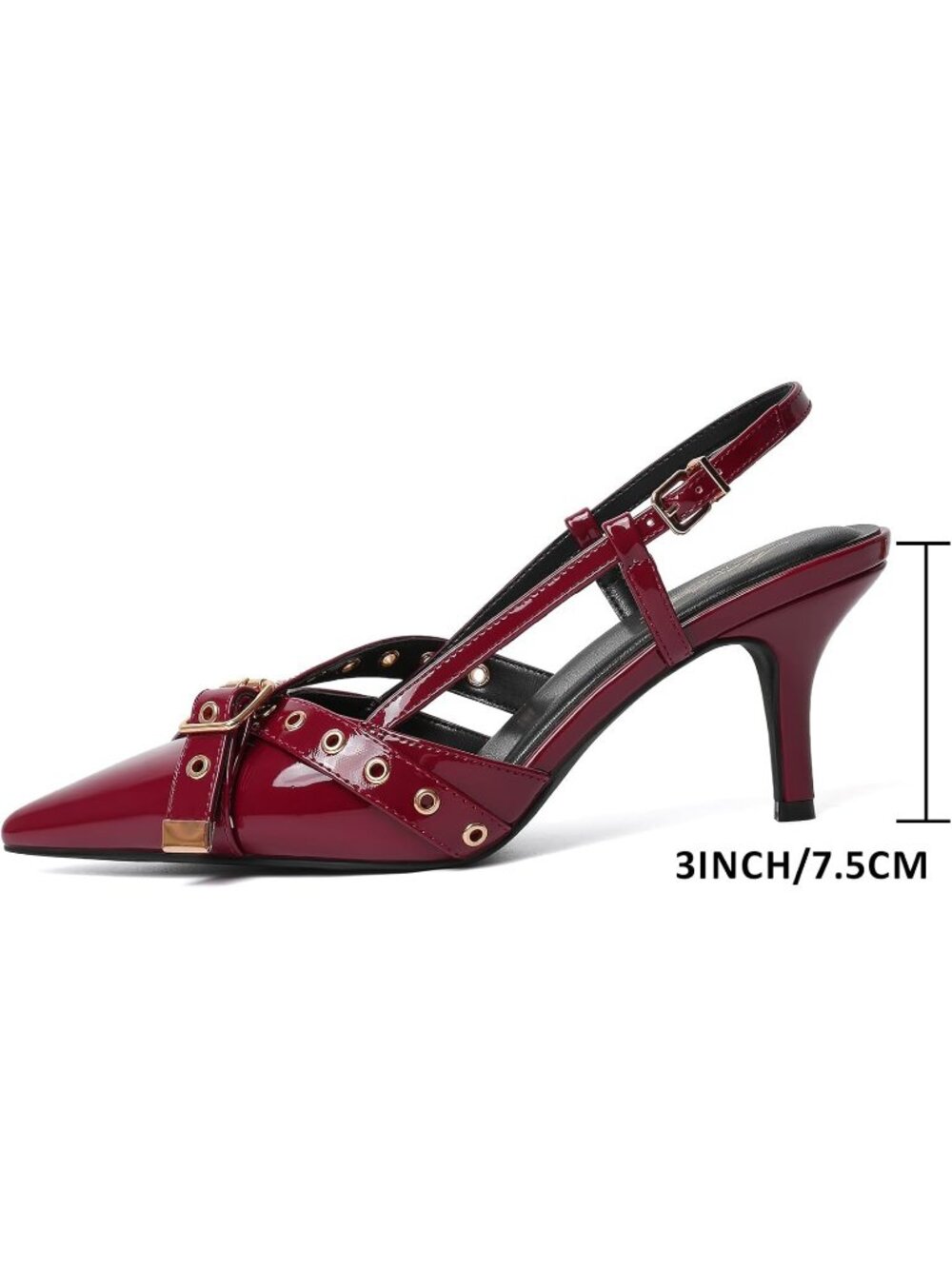 Women's Pointed Closed Toe Heels Burgundy Slip On Stiletto Dressy Pump Shoes - Picture 4 of 6